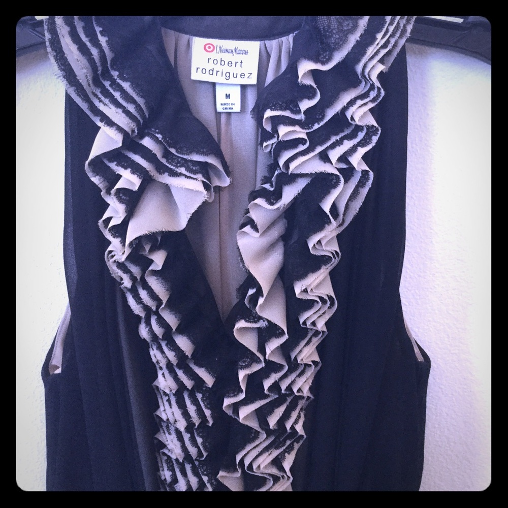 Robert Rodriguez sleeveless black ruffle top